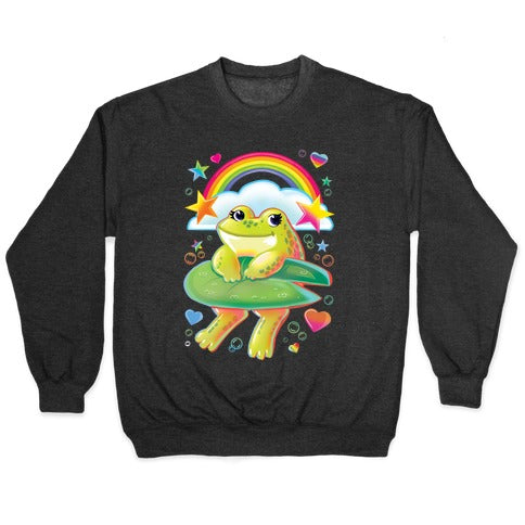 90's Rainbow Frog Crewneck Sweatshirt T-Shirts, Hoodie | PureTeeCo.com (Image 1)