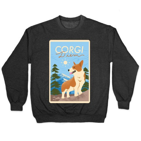 Corgi Diem Crewneck Sweatshirt T-Shirts, Hoodie | PureTeeCo.com (Image 1)