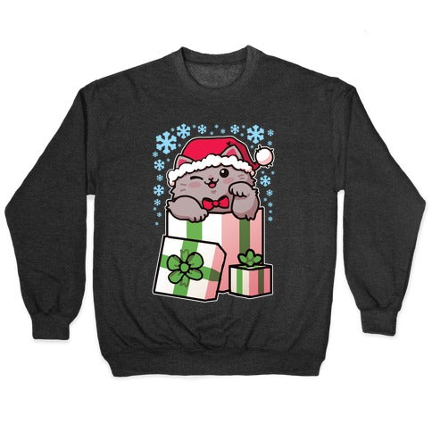 Cute Christmas Cat Crewneck Sweatshirt T-Shirts, Hoodie | PureTeeCo.com (Image 1)