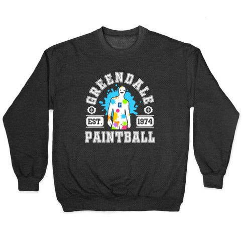 Greendale Community College Paintball Crewneck Sweatshirt T-Shirts, Hoodie | PureTeeCo.com (Image 1)