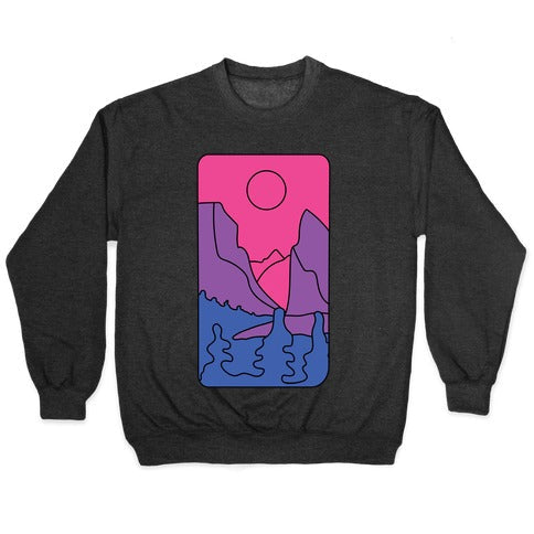 Groovy Pride Flag Landscapes: Bi Flag Crewneck Sweatshirt T-Shirts, Hoodie | PureTeeCo.com (Image 1)