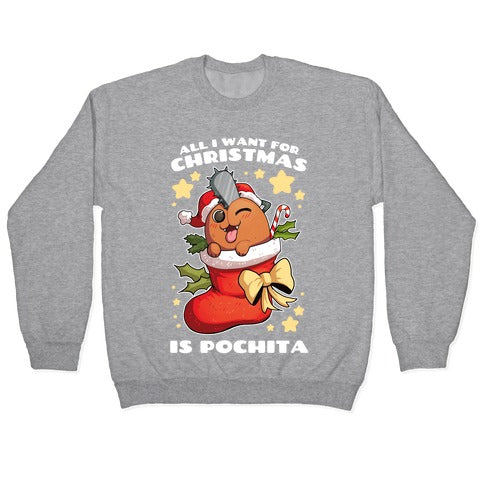 All I Want For Christmas Is Pochita Crewneck Sweatshirt T-Shirts, Hoodie | PureTeeCo.com (Image 2)