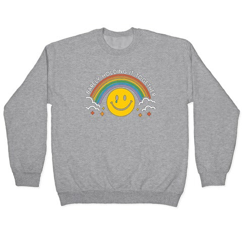 Barely Holding It Together Rainbow Smiley Crewneck Sweatshirt T-Shirts, Hoodie | PureTeeCo.com (Image 2)