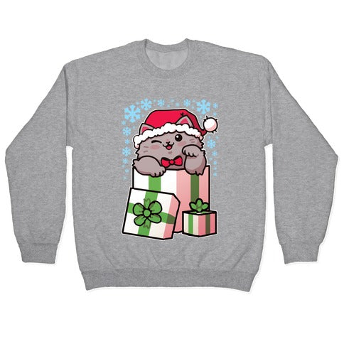 Cute Christmas Cat Crewneck Sweatshirt T-Shirts, Hoodie | PureTeeCo.com (Image 2)