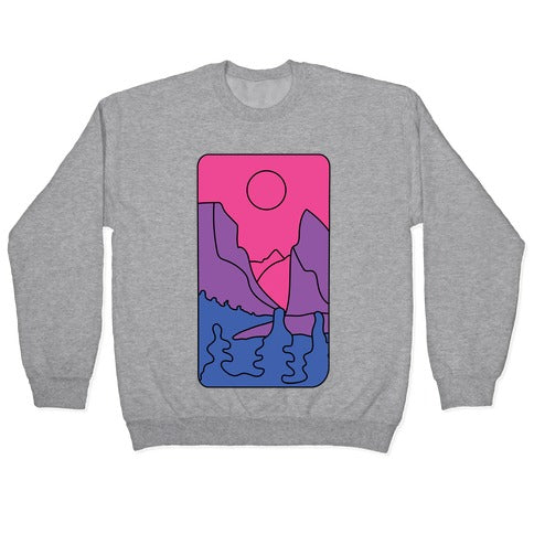 Groovy Pride Flag Landscapes: Bi Flag Crewneck Sweatshirt T-Shirts, Hoodie | PureTeeCo.com (Image 2)