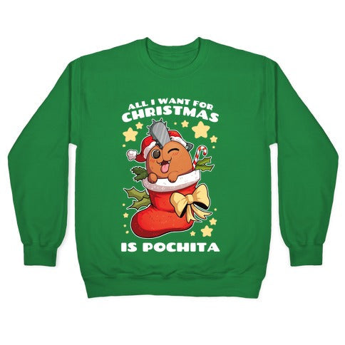 All I Want For Christmas Is Pochita Crewneck Sweatshirt T-Shirts, Hoodie | PureTeeCo.com (Image 3)