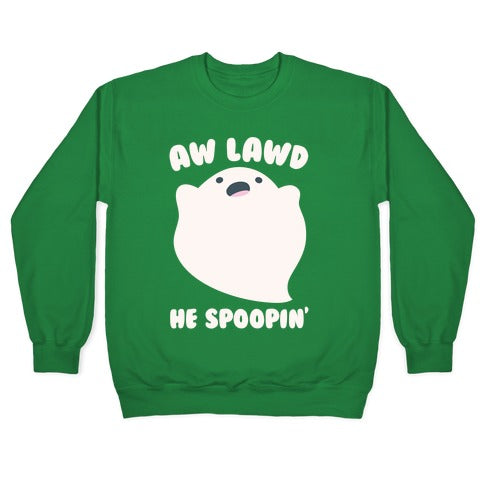 Aw Lawd He Spoopin' Ghost Parody White Print Crewneck Sweatshirt T-Shirts, Hoodie | PureTeeCo.com (Image 3)