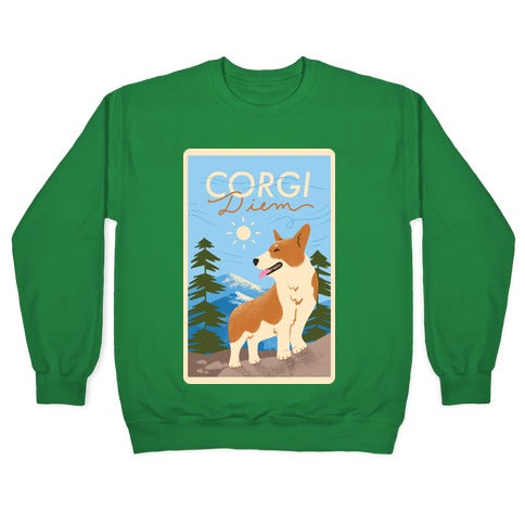 Corgi Diem Crewneck Sweatshirt T-Shirts, Hoodie | PureTeeCo.com (Image 3)