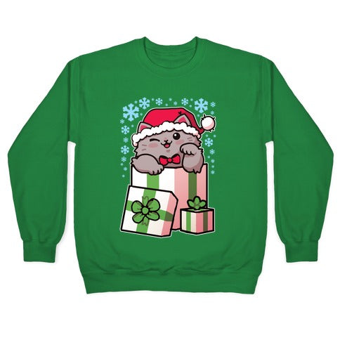 Cute Christmas Cat Crewneck Sweatshirt T-Shirts, Hoodie | PureTeeCo.com (Image 3)