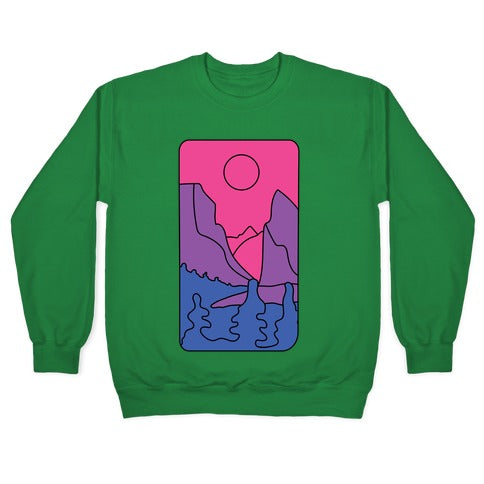 Groovy Pride Flag Landscapes: Bi Flag Crewneck Sweatshirt T-Shirts, Hoodie | PureTeeCo.com (Image 3)