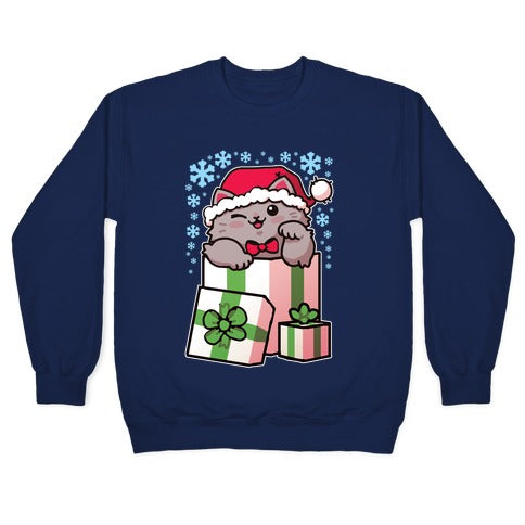 Cute Christmas Cat Crewneck Sweatshirt T-Shirts, Hoodie | PureTeeCo.com (Image 4)