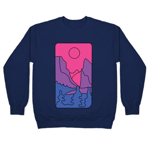 Groovy Pride Flag Landscapes: Bi Flag Crewneck Sweatshirt T-Shirts, Hoodie | PureTeeCo.com (Image 4)
