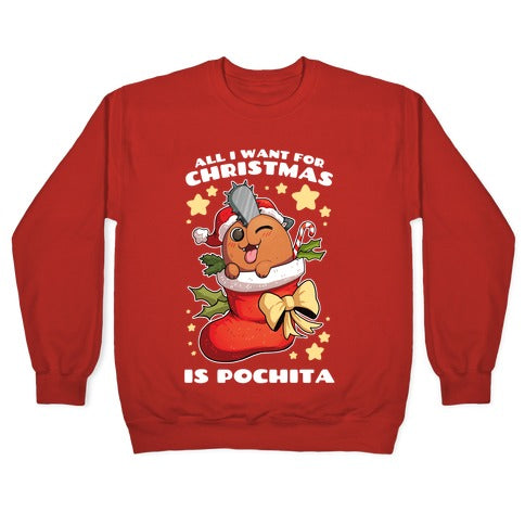 All I Want For Christmas Is Pochita Crewneck Sweatshirt T-Shirts, Hoodie | PureTeeCo.com (Image 5)