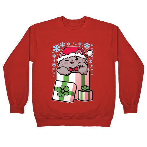 Cute Christmas Cat Crewneck Sweatshirt T-Shirts, Hoodie | PureTeeCo.com (Image 5)
