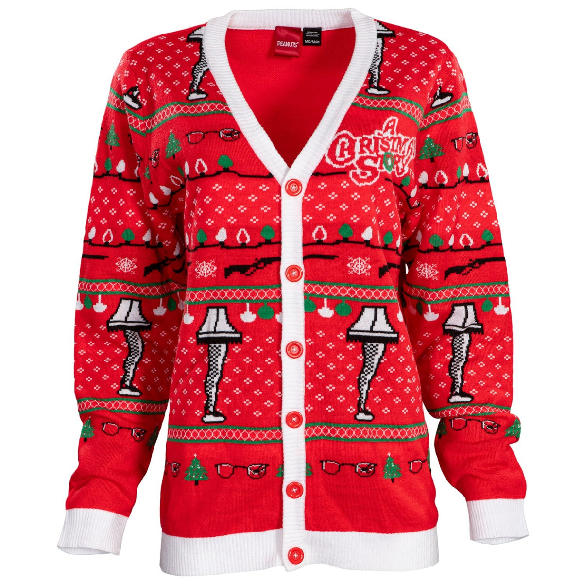 A Christmas Story Leg Lamp Button Up Cardigan Ugly Holiday Sweater