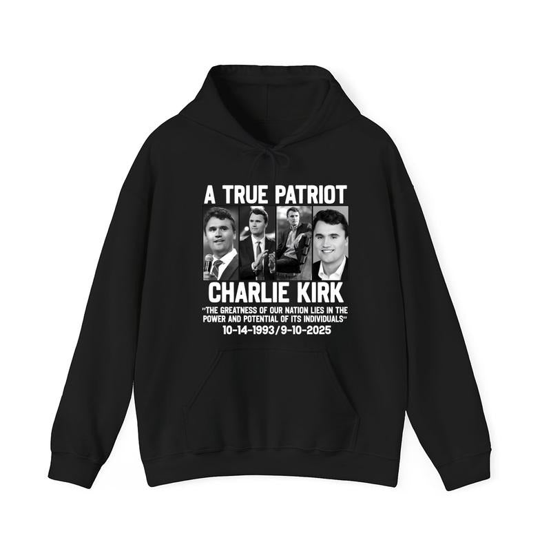 A True Patriot Charlie Kirk Hoodie, Rest in Peace Charlie, Charlie Kirk Memorial Hoodie, Republican Shirt, Patriotic...