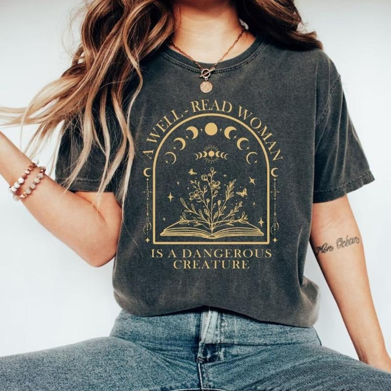 A Well Read Woman Is A Dangerous Creature T-shirt, Bookish Gifts, Book Lover Tee, Gift For Her, Bookish T-shirt, Retro...