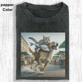 A vibrant street market scene. A large dog, Cat Shirt, WACKY CAT T-SHIRT, FUNNY CUTE CAT, funny shirts for women,...