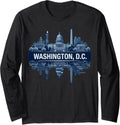 Washington DC Capitol Monoline Skyline Art Long Sleeve T-Shirt