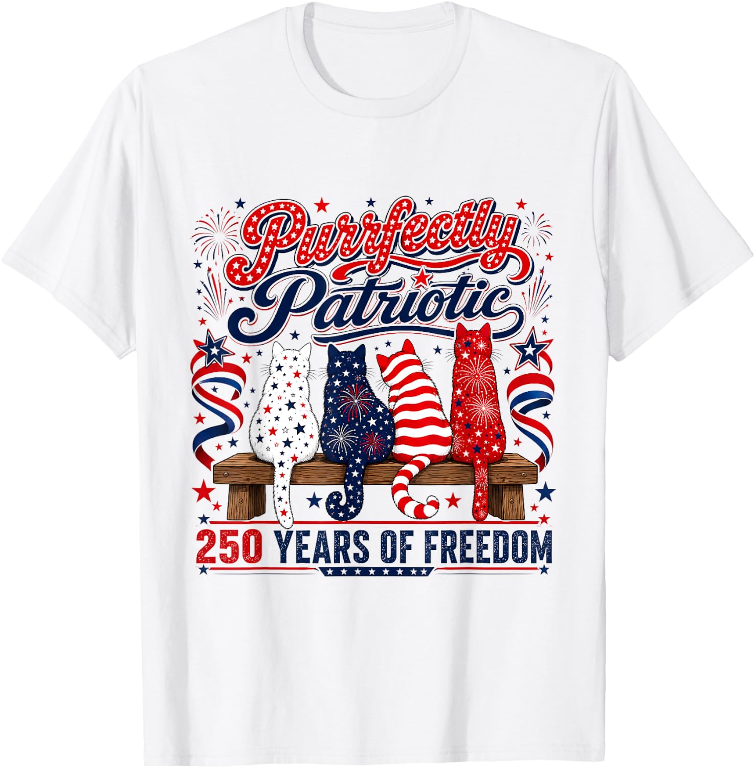 Cute Purrfectly Patriotic Cats 4th of July Women Graphic T-Shirt