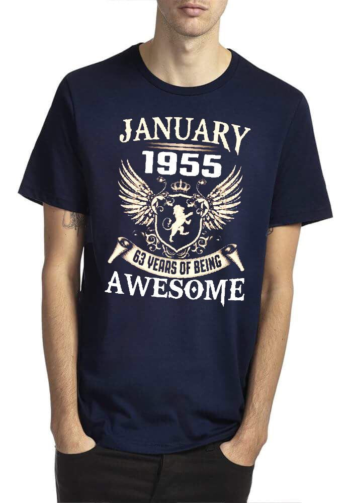 January 1955 63 Years Of Being Awesome Navy Blue T-Shirt Hoodie, Sweatshirt | PureTeeCo.com