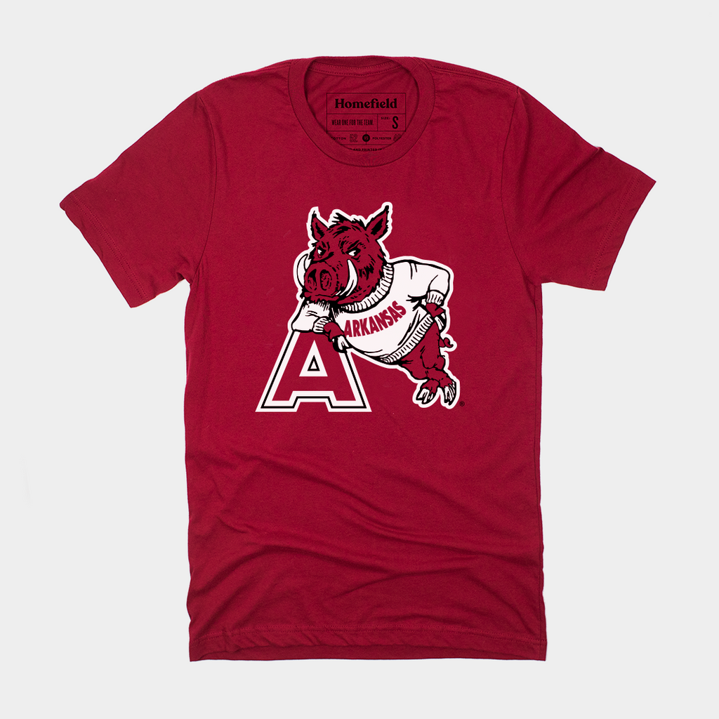 Vintage Arkansas Razorback Leaning Mascot Tee Hoodie, Sweatshirt | PureTeeCo.com