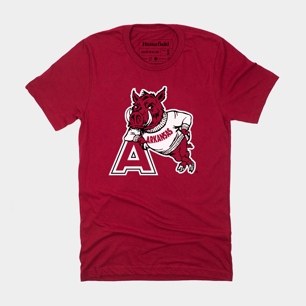 Vintage Arkansas Razorback Leaning Mascot Tee Hoodie, Sweatshirt | PureTeeCo.com