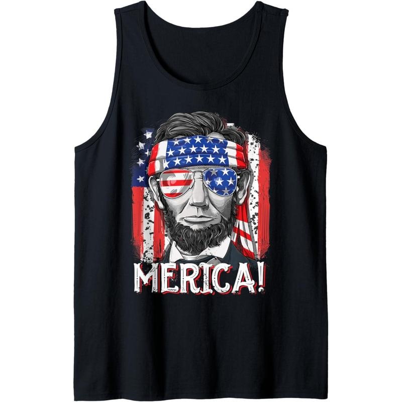 Abraham Lincoln 4th Of July Merica Men Women American Flag Tank Top made in USA T-Shirts, Hoodie, Sweatshirt | PureTeeCo.com