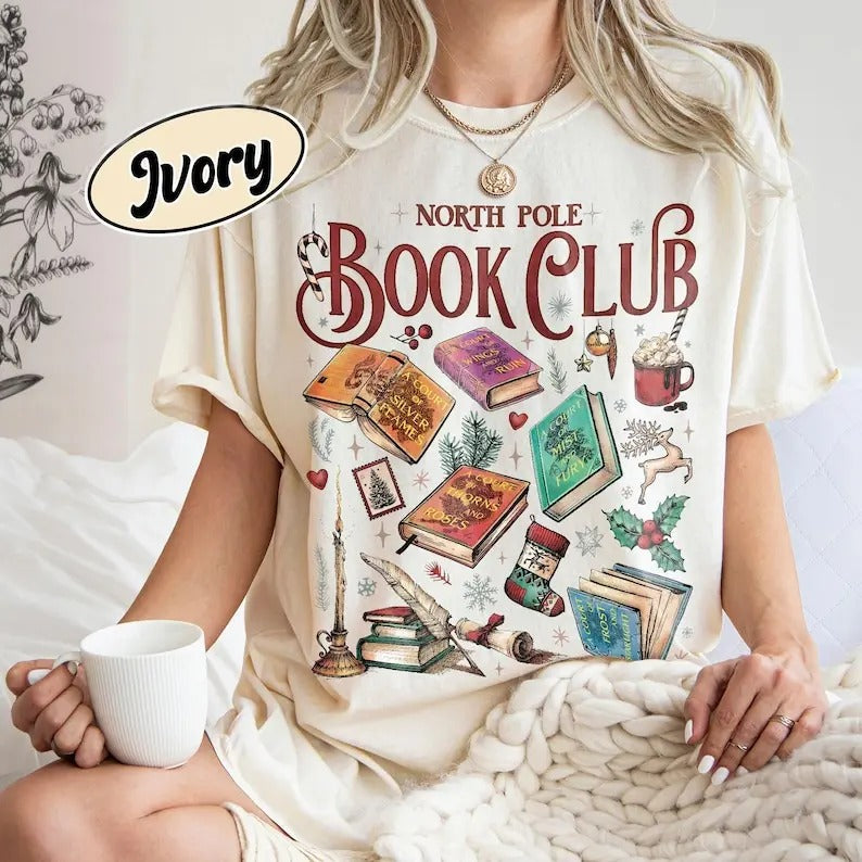 Acotar Book Club Christmas Shirt, Acotar Bookish Christmas Shirt, North Pole Book Club TShirt, SJM Book Lover, Christmas...