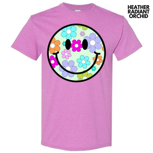 Adorable Floral Happy Face Gildan Short Sleeve T-Shirt 'NLB' Hoodie, Sweatshirt | PureTeeCo.com