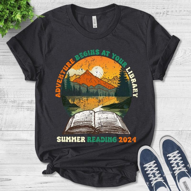 Adventure Begins At Your Library Summer Reading 2024 Shirt, Vintage Shirt, Library Book Lover Tee, Gift For Librarian,...