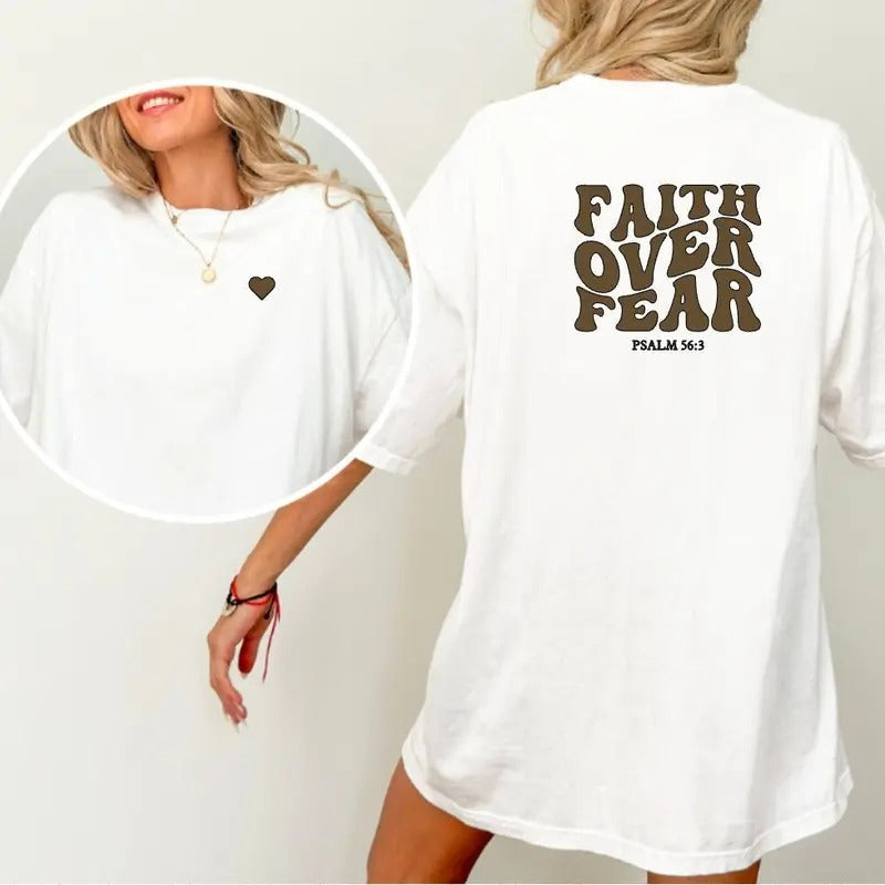 Aesthetic Faith Over Fear Shirt Bible Verse Tshirt Faith T-shirt Gift Tee Comfort Tshirt Religious Tshirtchristian...