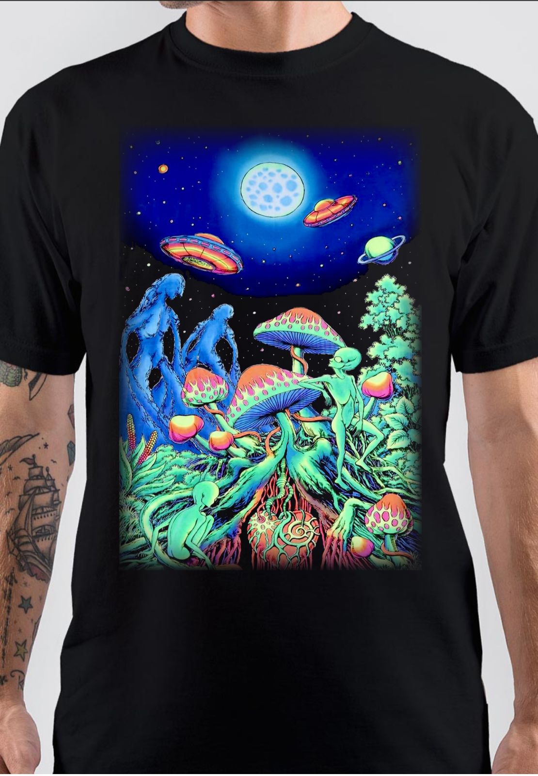 Alien Shrooms Black T-Shirt Hoodie, Sweatshirt | PureTeeCo.com
