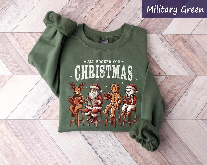 All Booked For Christmas Shirt, Gift for Librarian, Bookworm Christmas Sweater, Teacher Holiday Reading Shirt, Book...