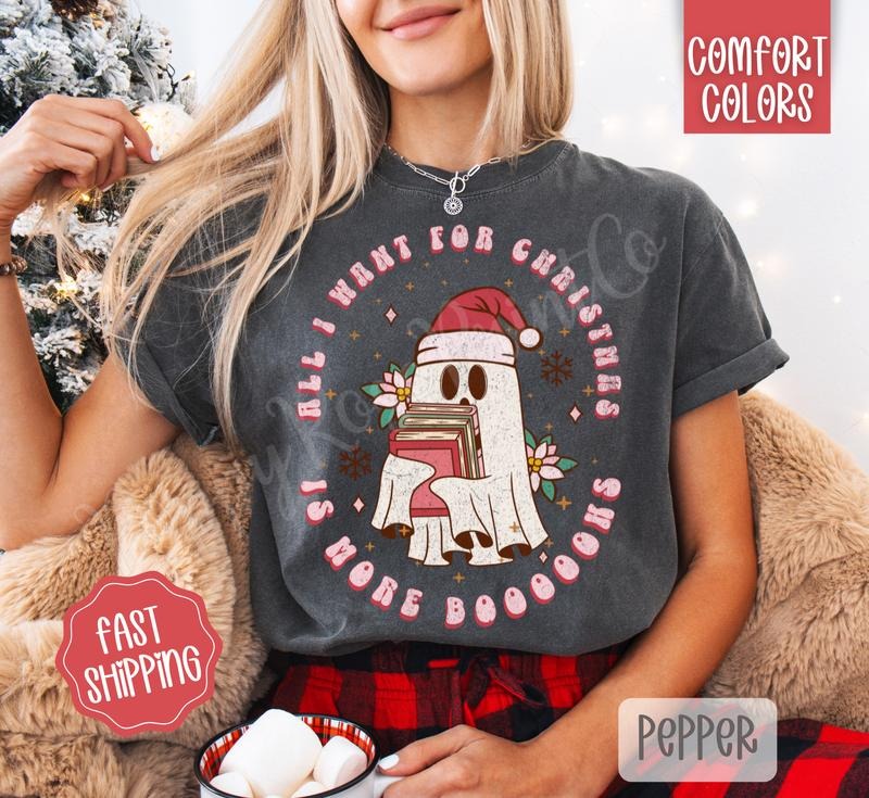 All I Want For Christmas Is Books Shirt Comfort Colors, Trendy Women's Holiday Tshirt Hoodie, Sweatshirt | PureTeeCo.com