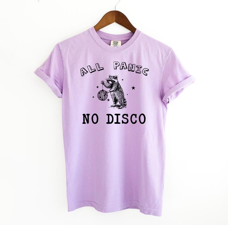 All Panic No Disco Graphic Tee, Raccoon Meme Comfort Colors Shirt Hoodie, Sweatshirt | PureTeeCo.com