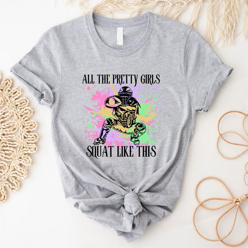 All The Pretty Girls Squat Like This Shirt, Softball Watercolor T-shirt, Softball Lover Gift Tee, Sport Short Sleeve For...
