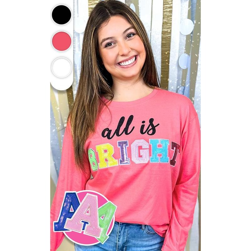 All is Bright Sequin Graphic Long Sleeve T-Shirt Hoodie, Sweatshirt | PureTeeCo.com
