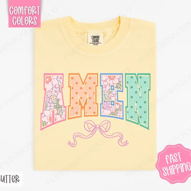 Amen Bow Shirt Comfort Colors, Easter Women's Tee, Cute Women's Tshirt Hoodie, Sweatshirt | PureTeeCo.com