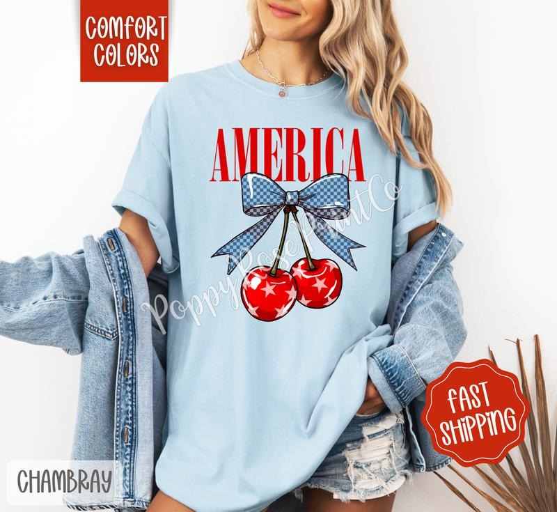 America Cherry Comfort Colors Tshirt, Fruit Summer Shirt, Cute Women's Tee, Gift For Her Hoodie, Sweatshirt | PureTeeCo.com