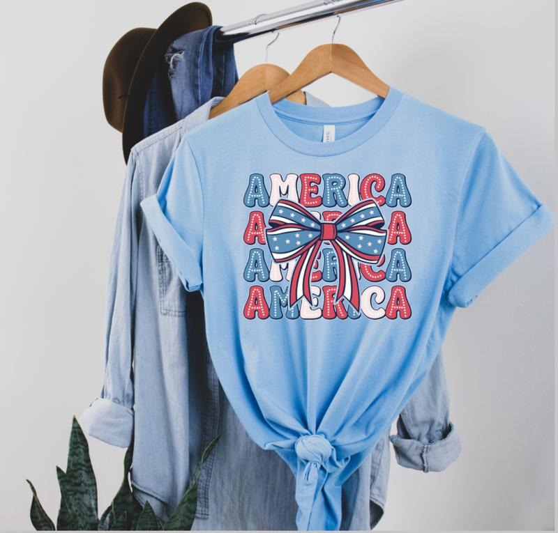 America Coquette Tee 4th of July Shirt Red White and Blue Hoodie, Sweatshirt | PureTeeCo.com