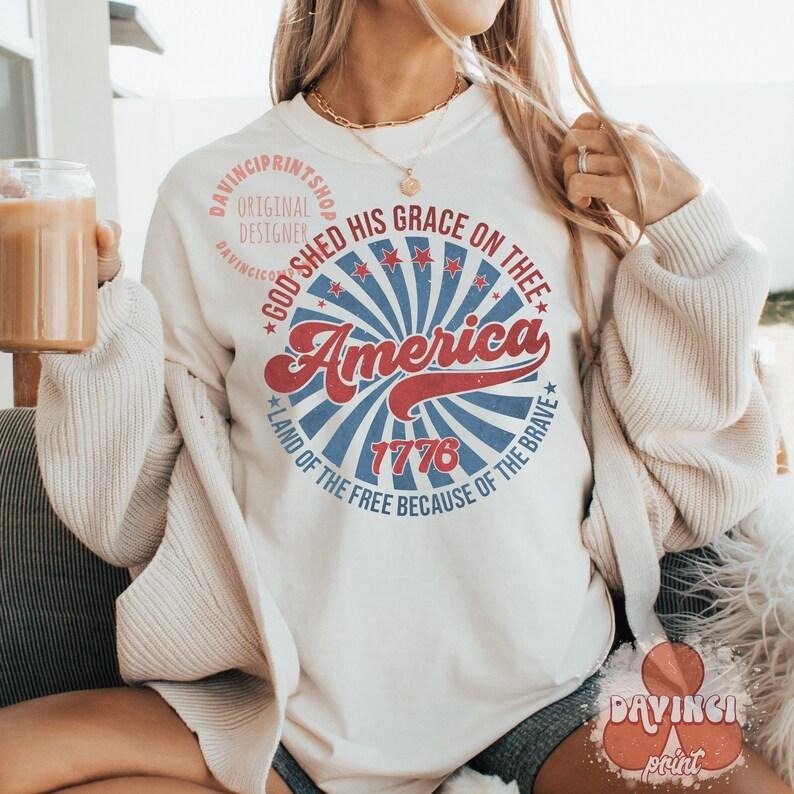 America Land Of The Free , God Shed His Grace On Thee , 4th of jul , 4th Of July T-Shirts, Hoodie, Sweatshirt | PureTeeCo.com