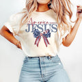 America Needs Jesus Coquette Bow Watercolor Designs Christian Patriotic Shirt Designs DTF Transfer 4th of July Hoodie,...