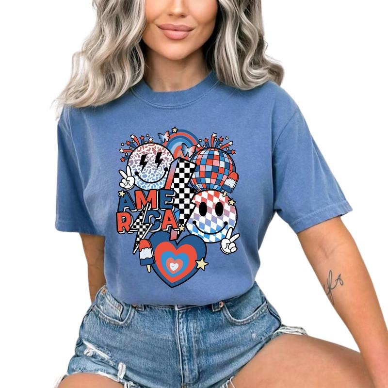 America Smile Face Shirt, 4th of July Graphic Shirt, Patriotic USA Tshirt, USA Independence Day Tshirt, Happy Smiling...