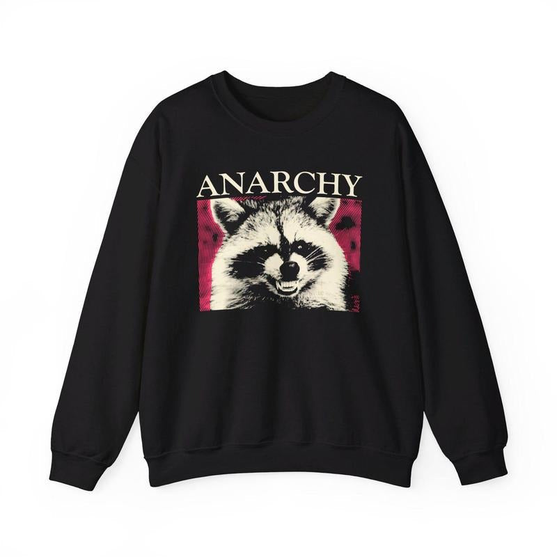 Anarchy Raccoon Crewneck Sweatshirt T-Shirts, Hoodie | PureTeeCo.com