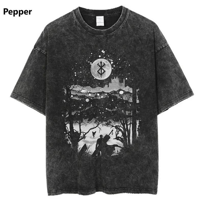Anime Berserk Vintage T Shirts Manga Washed T-shirt Menswear Top Underwear Tshirt Hoodie, Sweatshirt | PureTeeCo.com