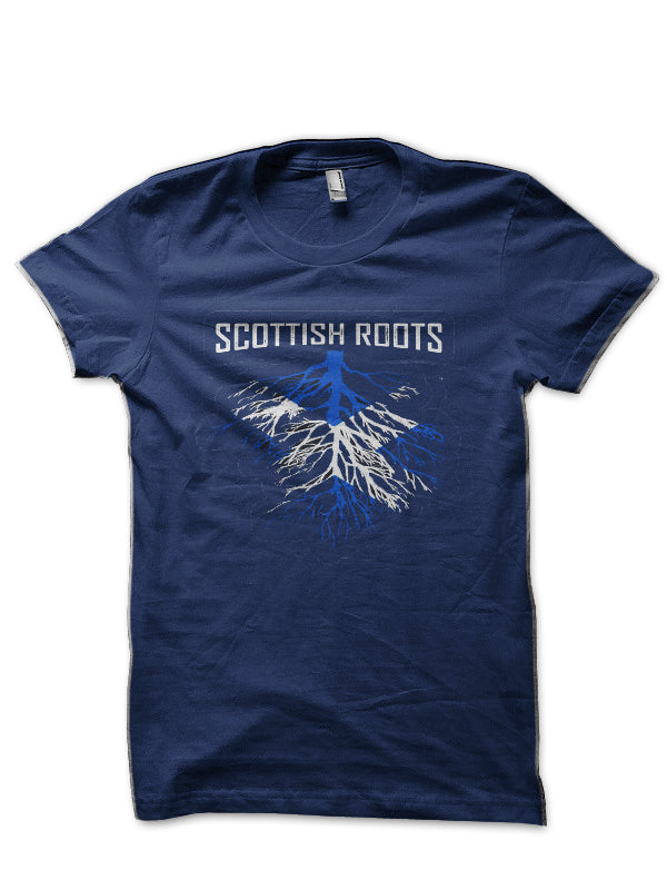 Scottish Roots with Scotland Flag Navy Blue T-Shirt