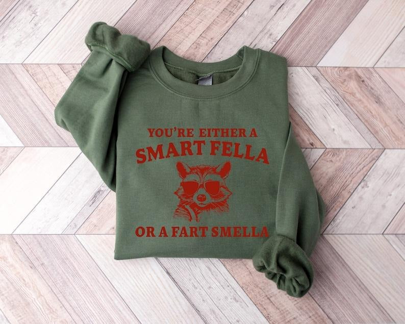 Are You A Smart Fella Or Fart Smella? Retro Cartoon T Shirt, Weird T Shirt, Meme T Shirt, Trash Panda T Shirt, Unisex  T-shirt, sweater and Hoodie