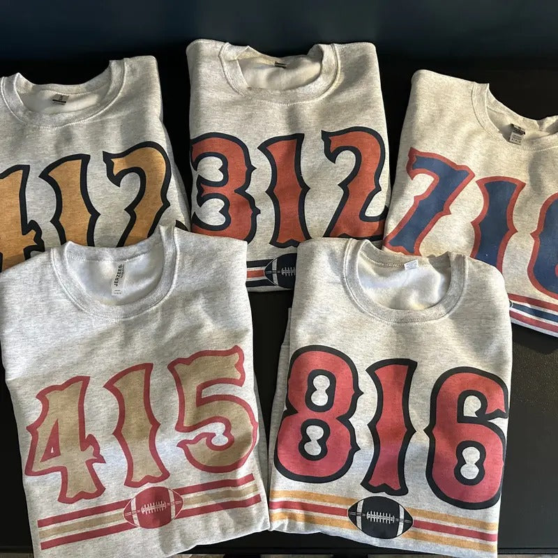 Area Code Football Sweatshirt T-Shirts, Hoodie | PureTeeCo.com