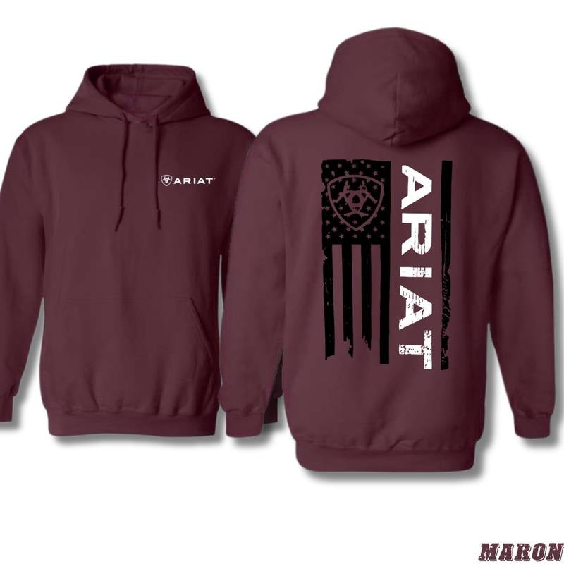 Ariat Hoodie - Classic American Flag Design with Bold Ariat Logo, Perfect for Western Lifestyle Enthusiasts, Menswear...